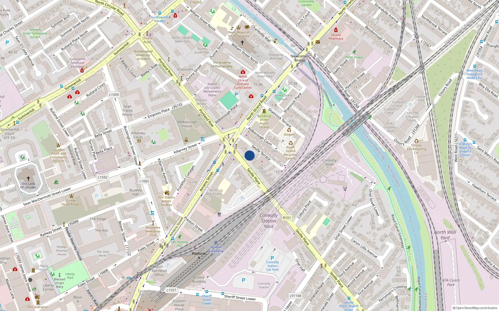 Overhead map showing the location of Apt 1, 111 Seville Place, Dublin 1