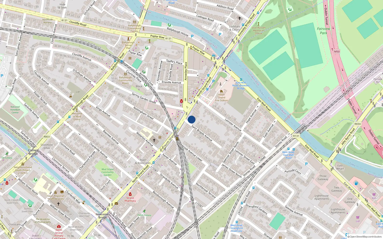 Overhead map showing the location of Apt 1, 112A North Strand Road, Dublin 3