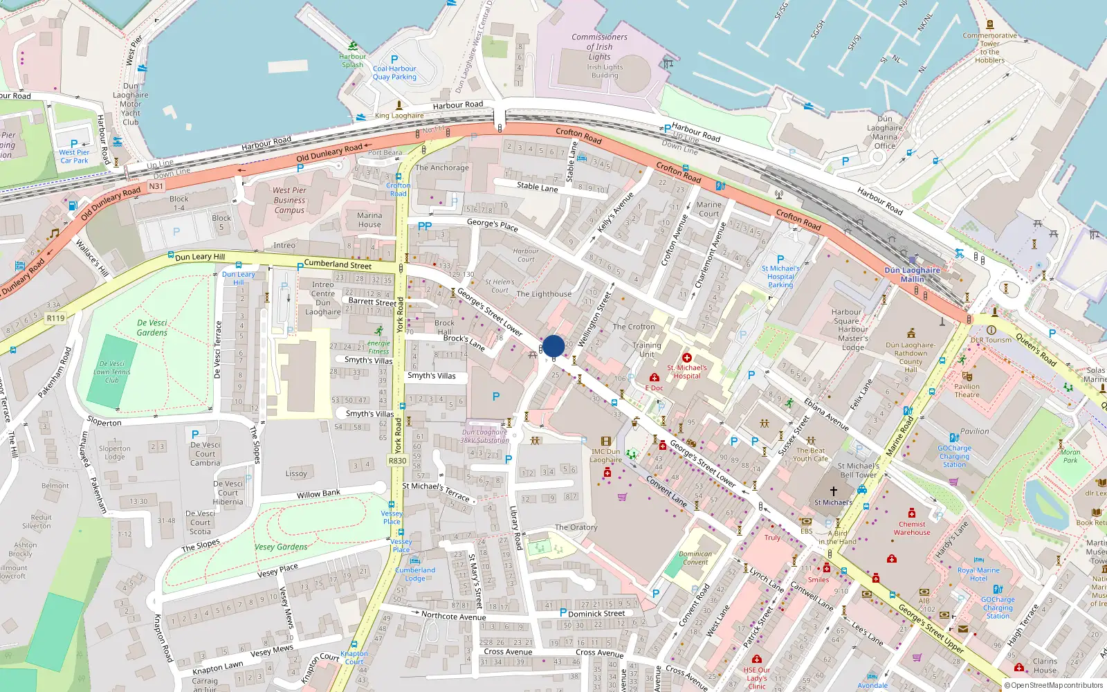 Overhead map showing the location of Apt 1, 114 George's Street Lower, Dun Laoghaire