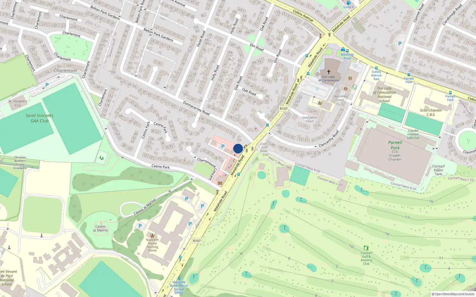 Overhead map showing the location of Apt 1, 115 Malahide Road, Dublin 3