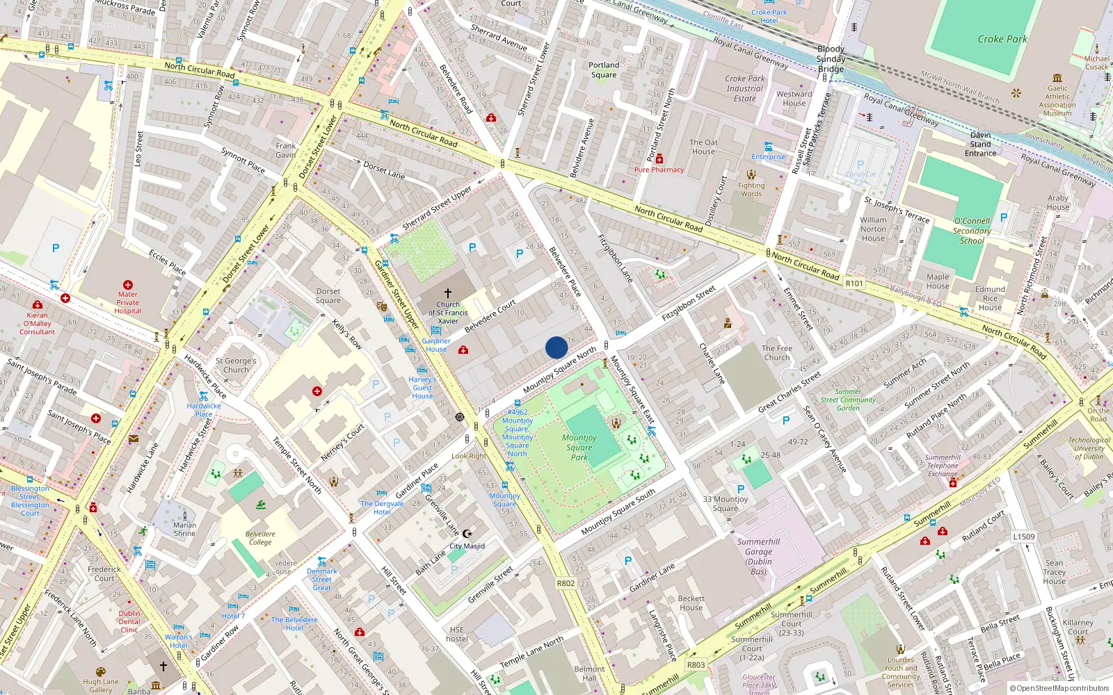 Overhead map showing the location of Apt 1., 12 Mountjoy Square North, Dublin 1