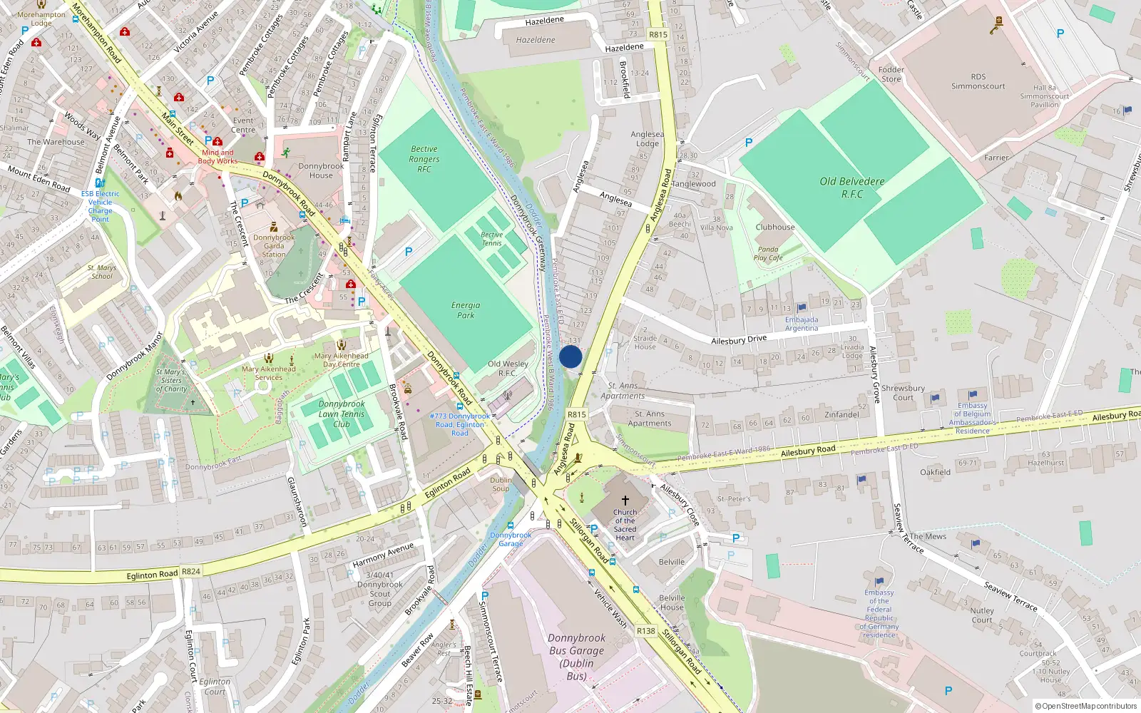 Overhead map showing the location of Apt 1, 133 Anglesea Road, Ballsbridge