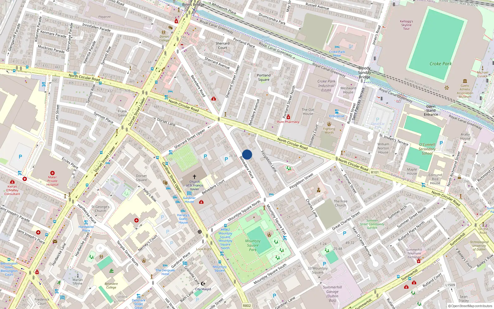 Overhead map showing the location of Apt 1, 14 Belvedere Place, Dublin 1