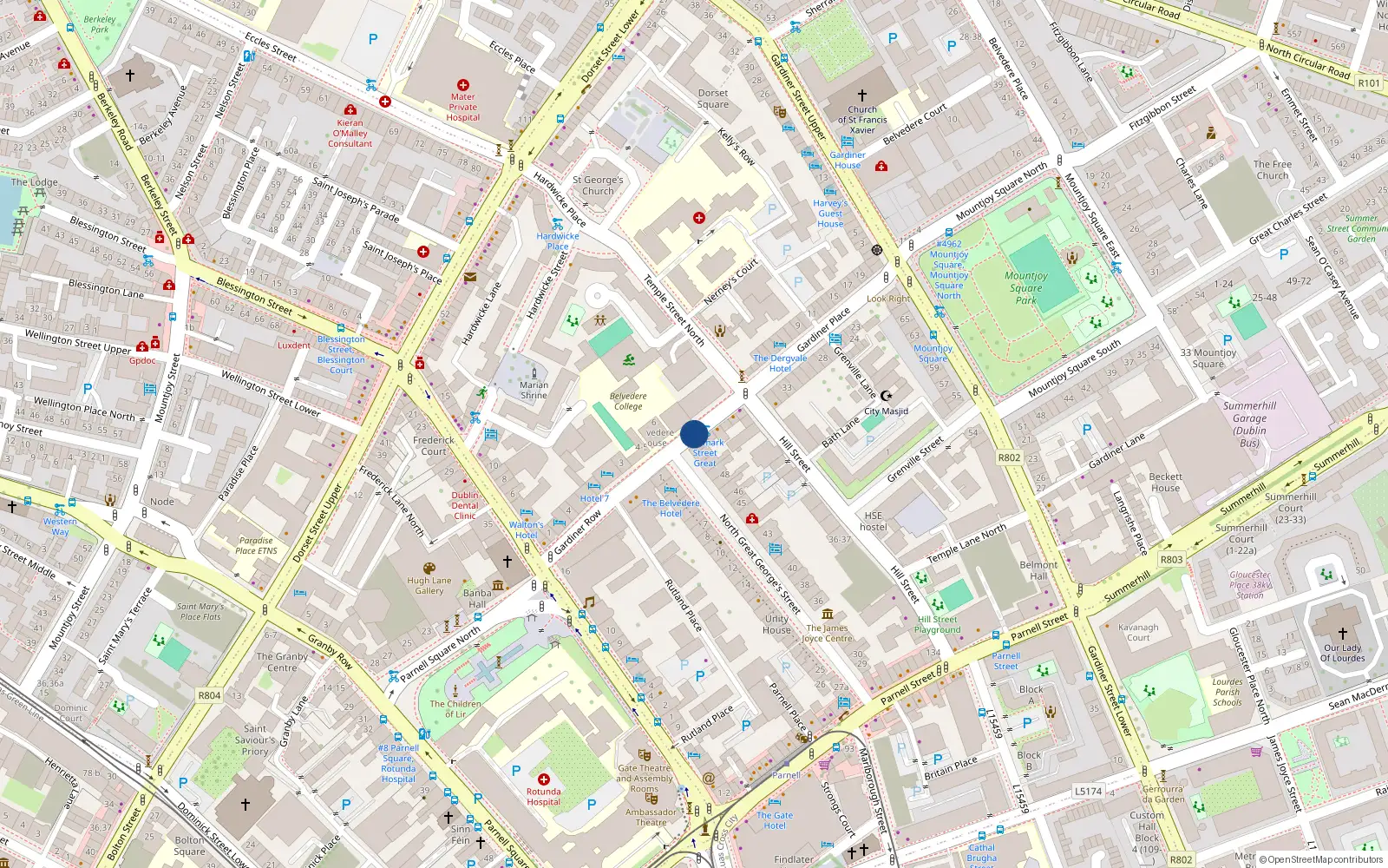 Overhead map showing the location of Apt 1, 14 Denmark St, Dublin 1