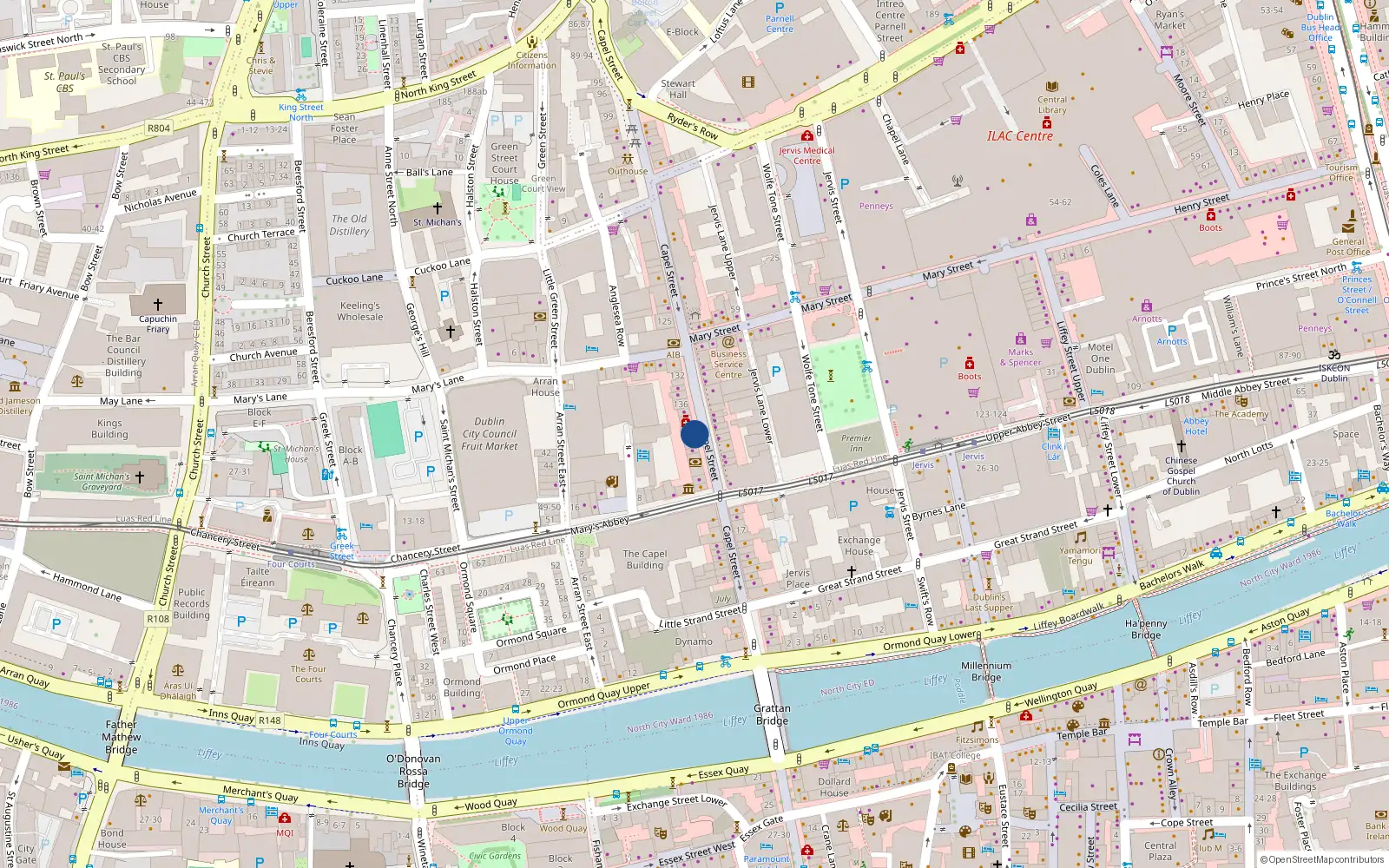 Overhead map showing the location of Apt. 1, 140 Capel Street, Dublin 1