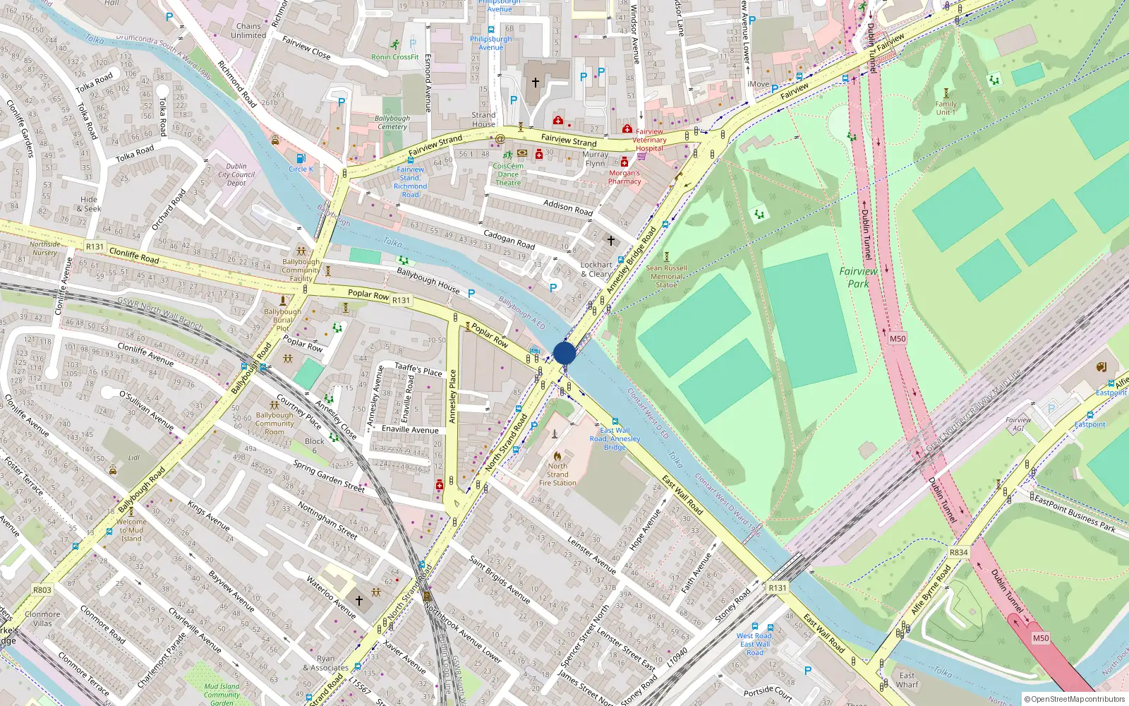 Overhead map showing the location of Apt 1, 15 Annesley Bridge Road, Fairview Dublin 3