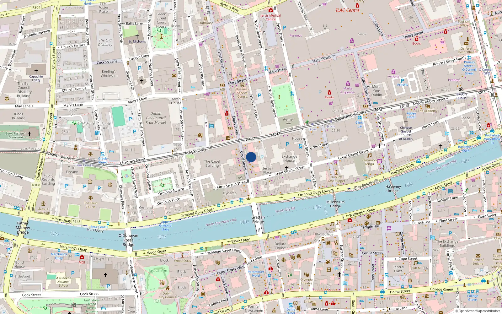 Overhead map showing the location of Apt 1, 15 Capel Street, Dublin 1