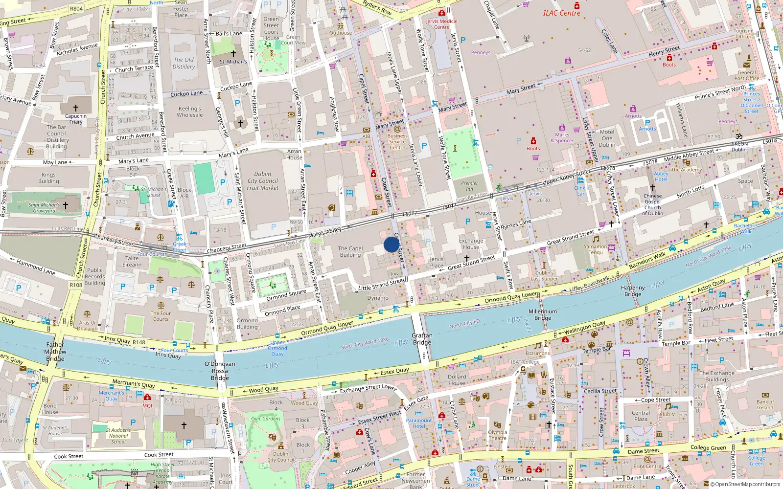 Overhead map showing the location of Apt 1, 156 Capel St, Dublin 1