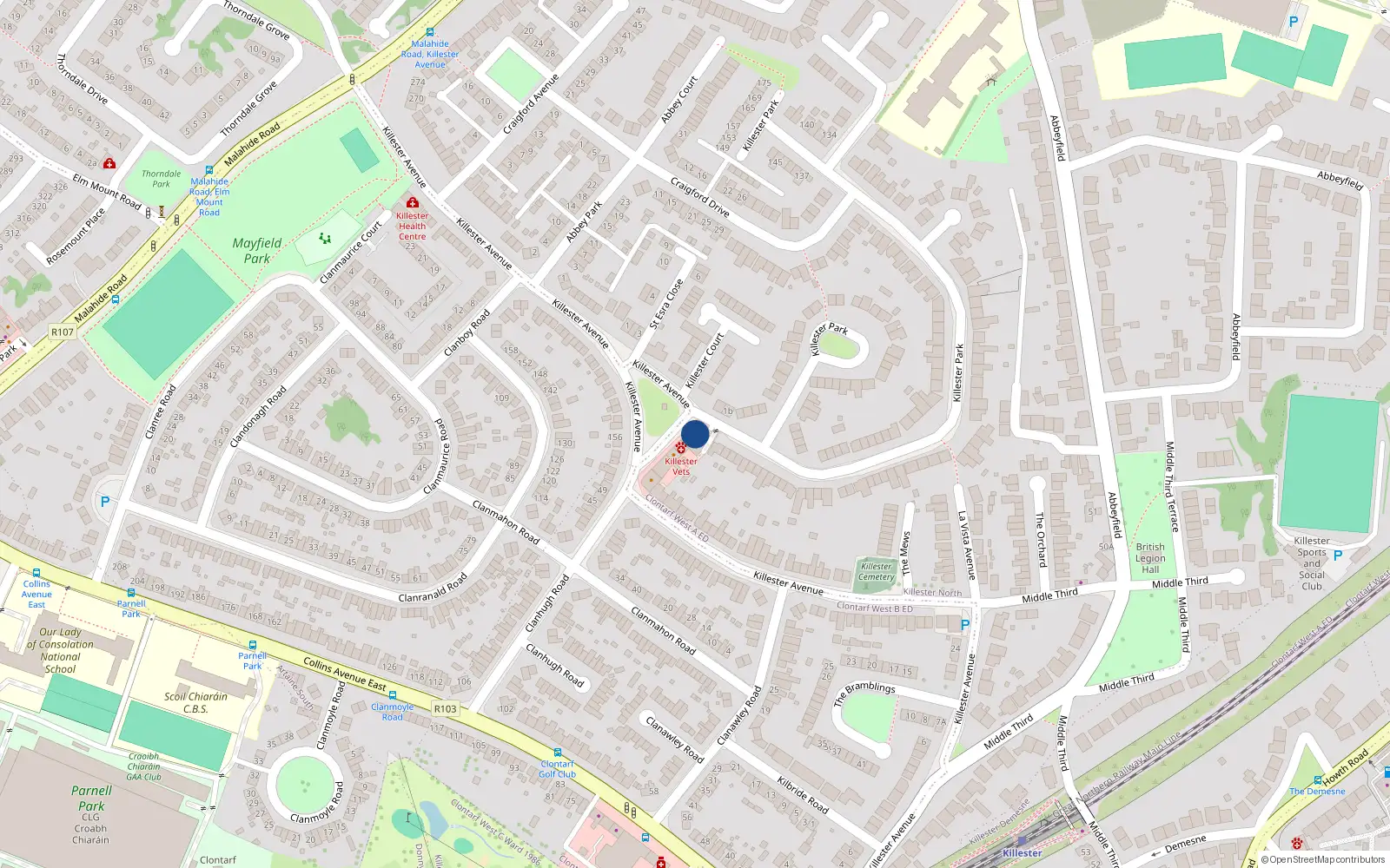 Overhead map showing the location of Apt 1, 157 Killester Avenue, Killester