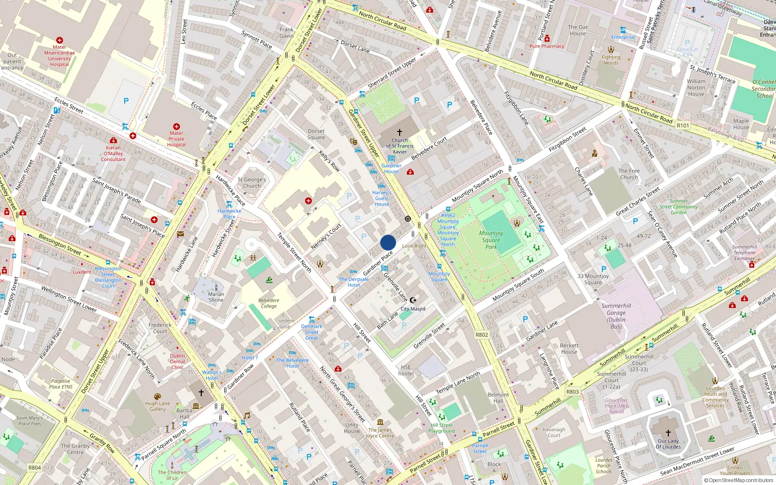 Overhead map showing the location of Apt 1, 16 Gardiner Place, Dublin 1