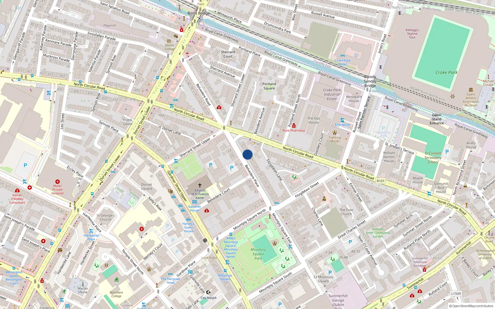 Overhead map showing the location of Apt 1, 17 Belvedere Place, Dublin 1