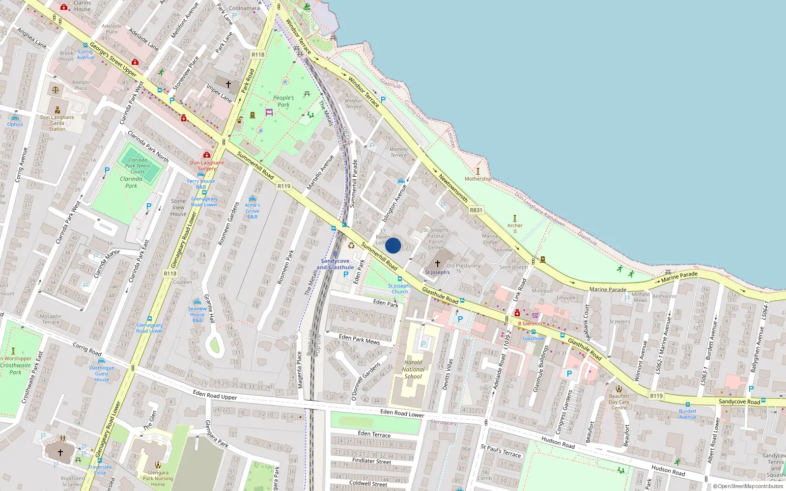 Overhead map showing the location of Apt 1, 19 Summerhill Road, Sandycove