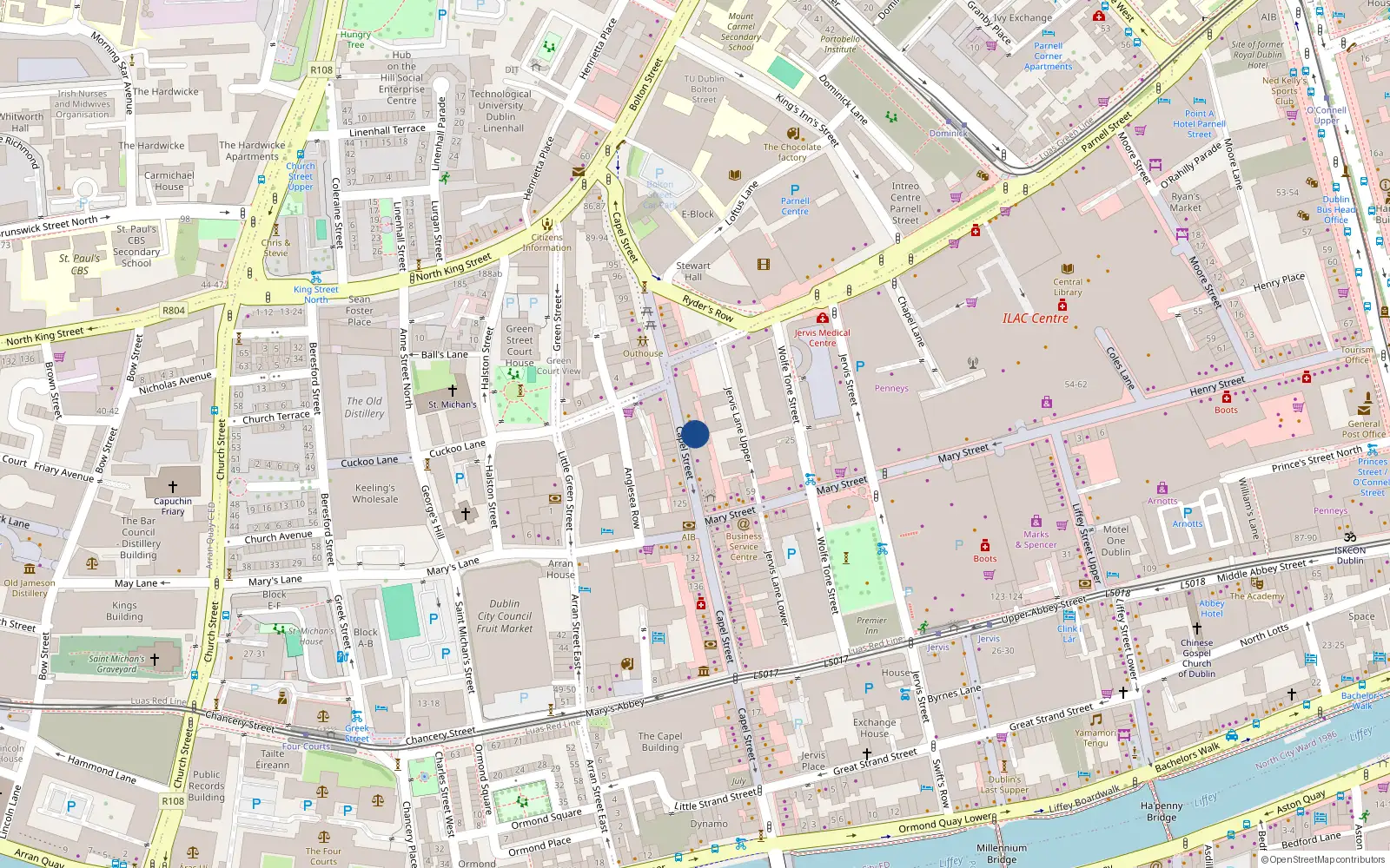 Overhead map showing the location of Apt 1 1A 2 2A 3 3A & 4-7, 51/52 Capel Street, Dublin 1