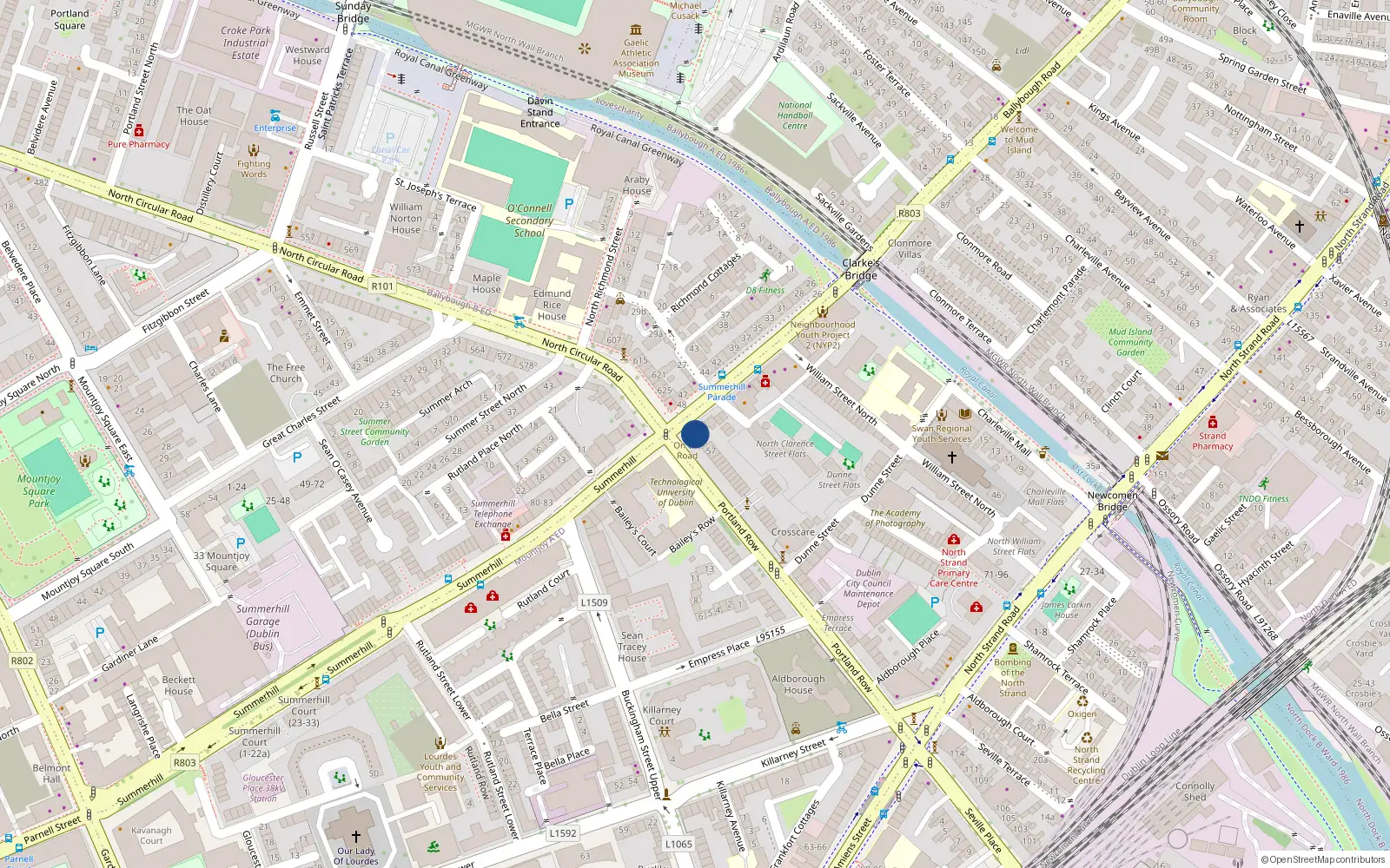 Overhead map showing the location of Apt 1, 1 Summerhill Parade, Dublin 1