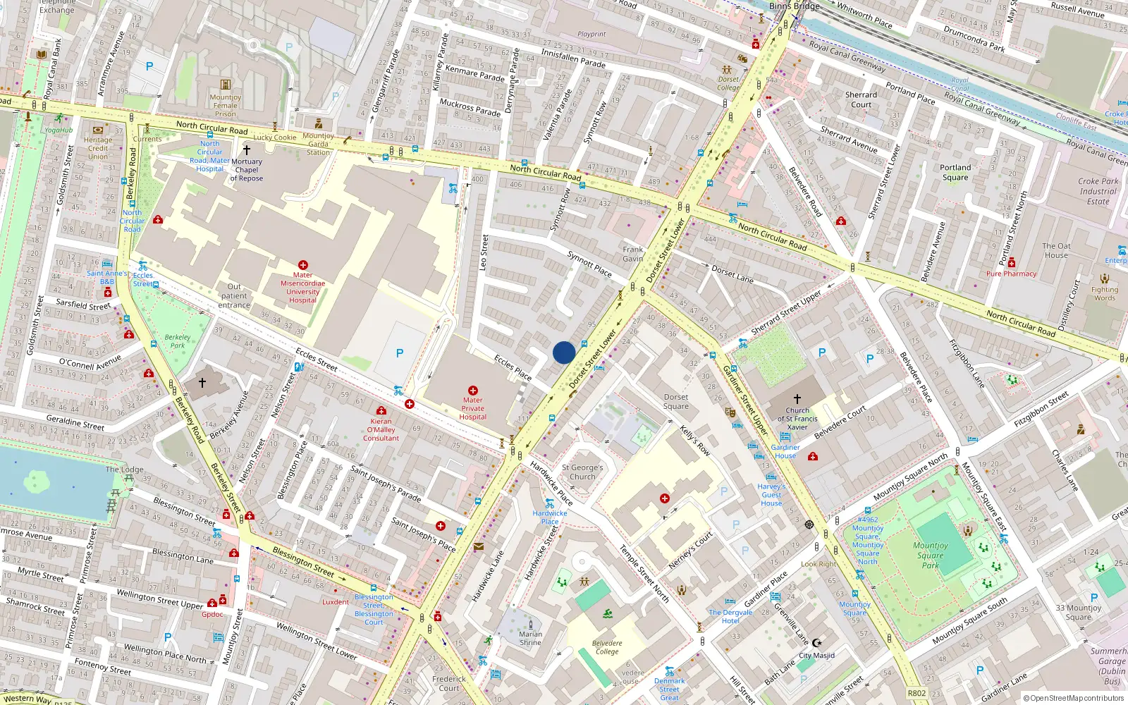 Overhead map showing the location of Apt 1 2 3, 101 Dorset Street Lower, Dublin 1
