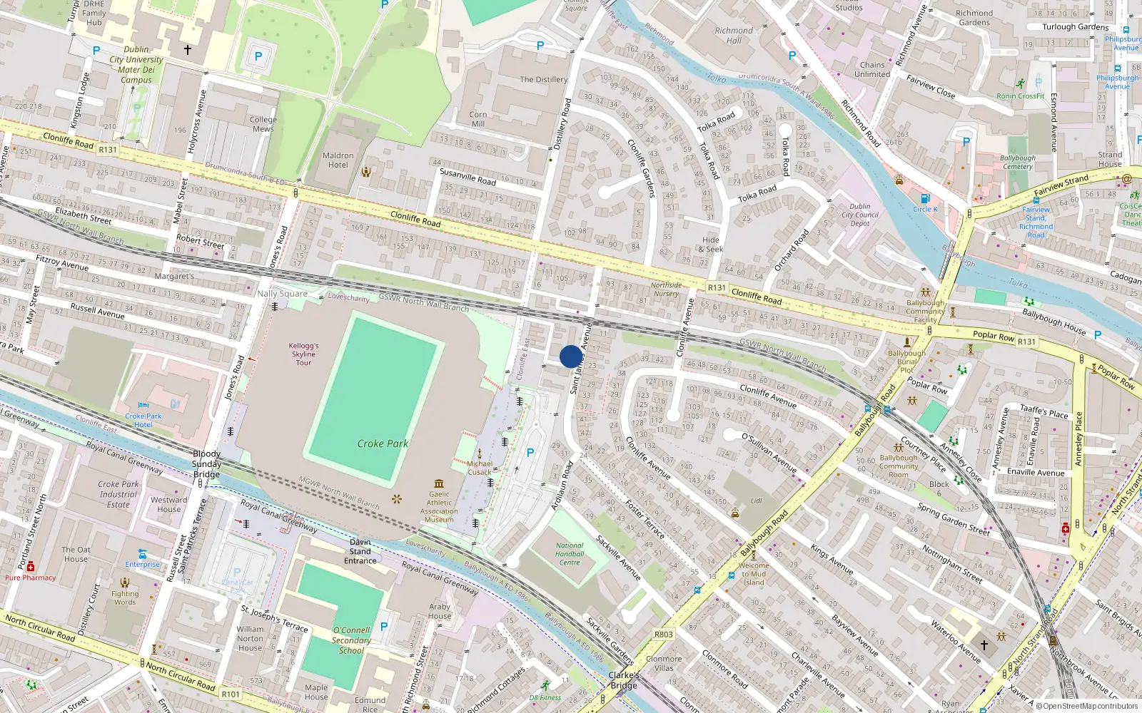 Overhead map showing the location of Apt 1, 20 St Jamess Avenue, Dublin 3