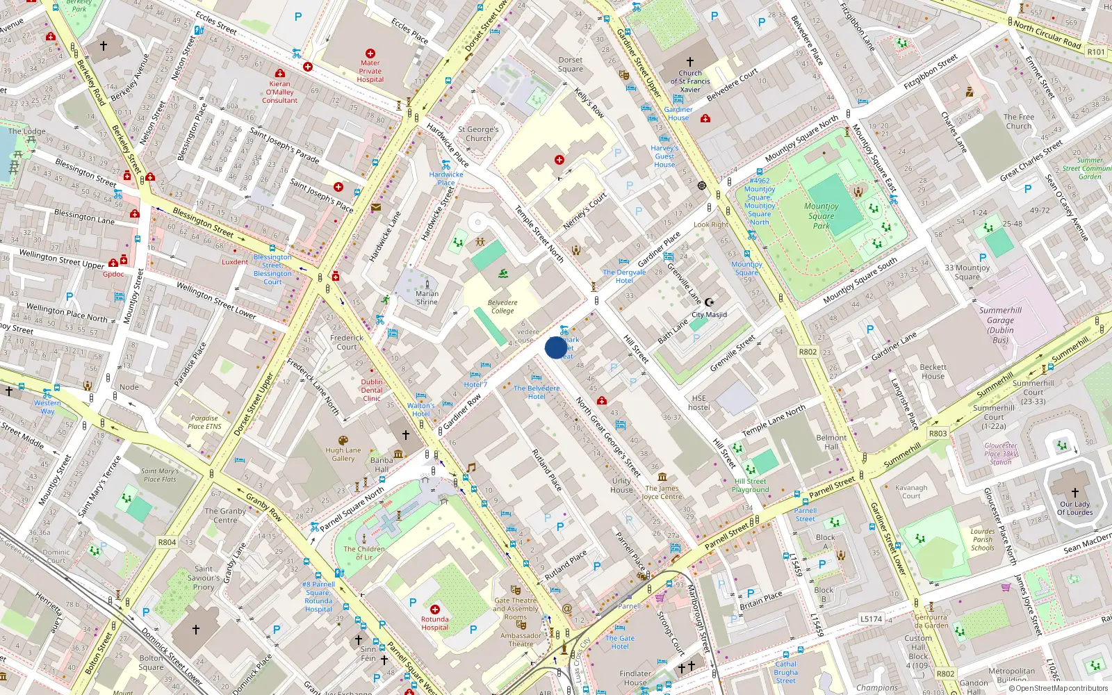Overhead map showing the location of Apt 1, 21 Denmark Street Great, Dublin 1