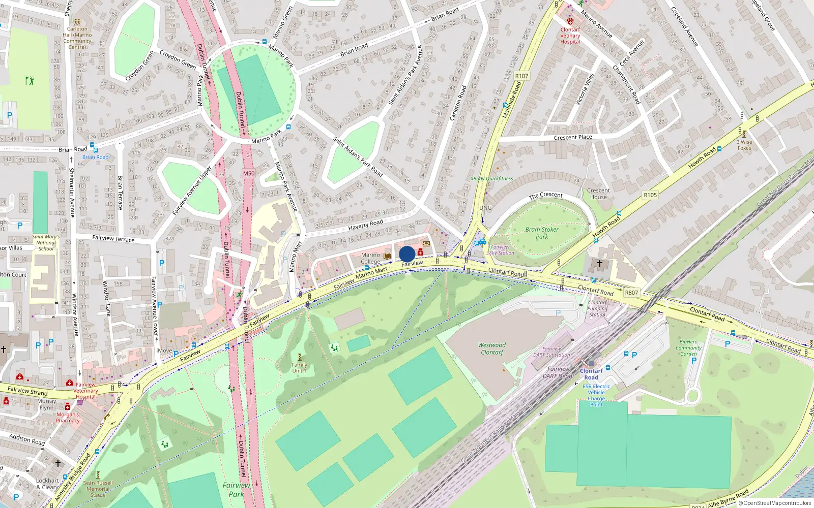 Overhead map showing the location of Apt 1, 23 Marino Mart, Fairview Dublin 3