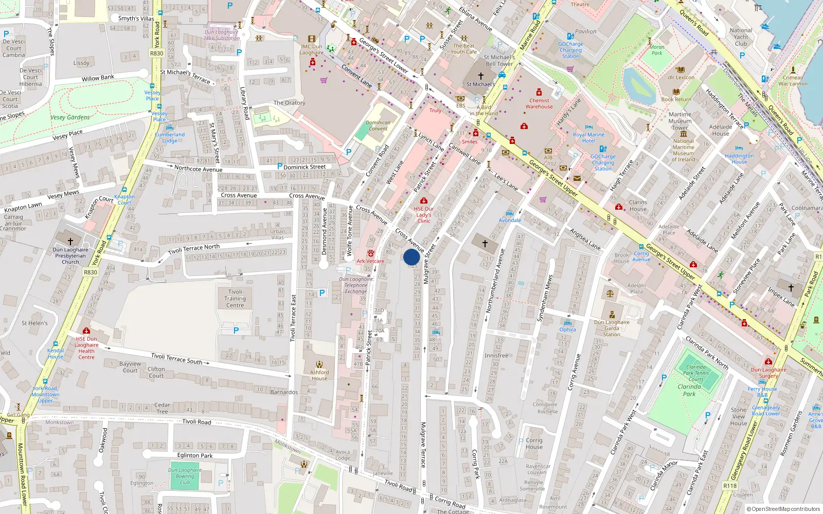Overhead map showing the location of Apt 1, 24 Mulgrave Street, Dun Laoghaire