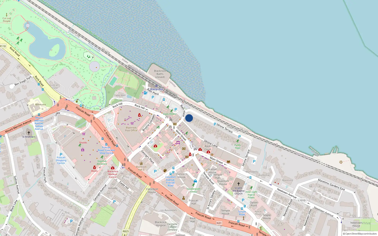 Overhead map showing the location of Apt 1, 27 Idrone Terrace, Blackrock