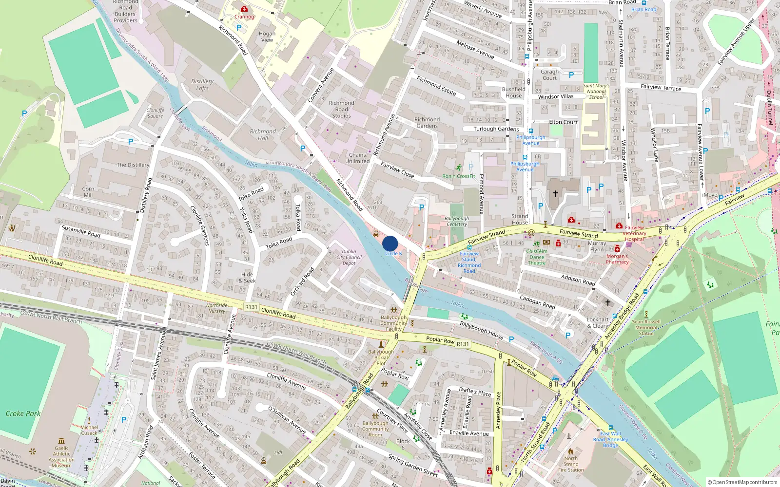 Overhead map showing the location of Apt 1 279 Richmond Road, Fairview, 279 Richmond Road, Dublin 3