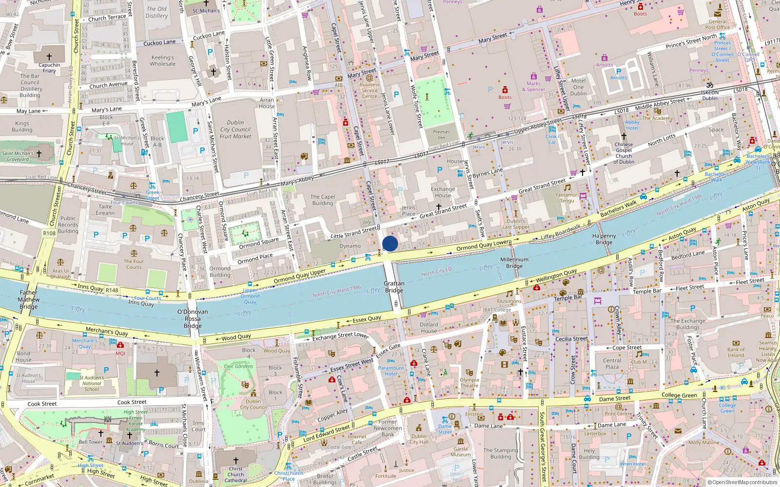 Overhead map showing the location of Apt 1, 3 Capel St, Dublin