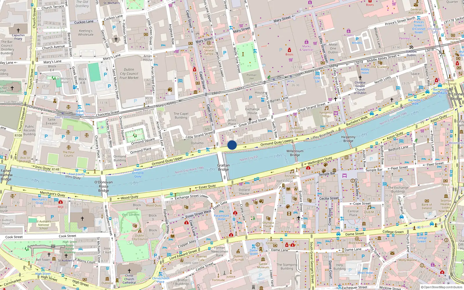 Overhead map showing the location of Apt 1, 3 Lower Ormond Quay, Dublin 1