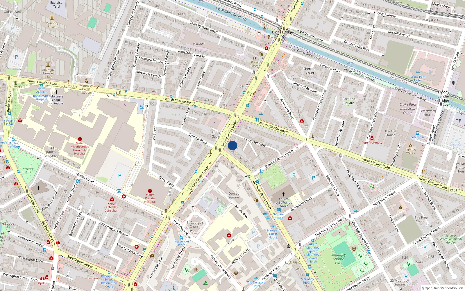 Overhead map showing the location of Apt 1, 30 Dorset St, Dublin 1