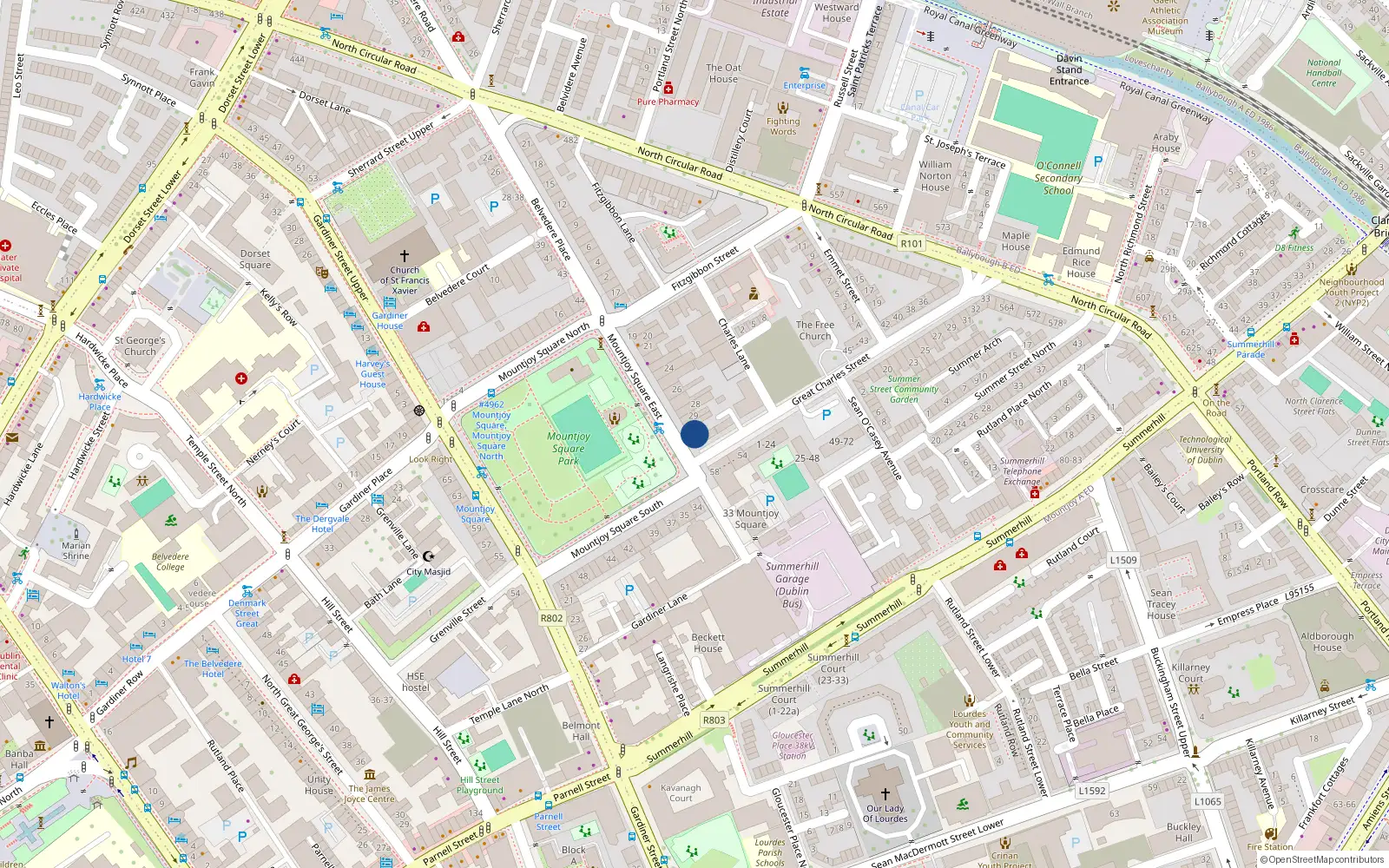 Overhead map showing the location of Apt 1, 31 Mountjoy Square East, Dublin 1