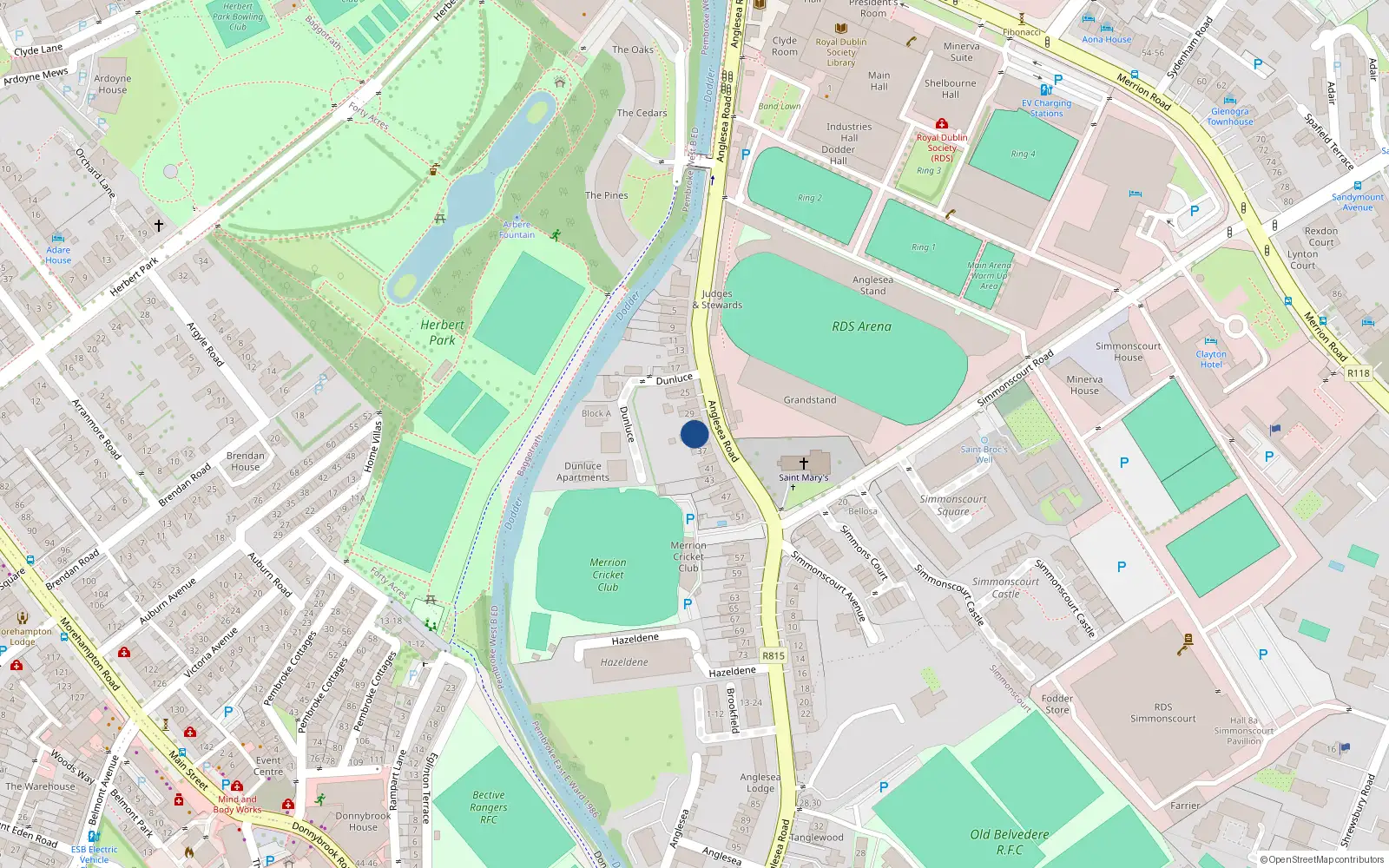 Overhead map showing the location of Apt 1, 33 Anglesea Road, Ballsbridge
