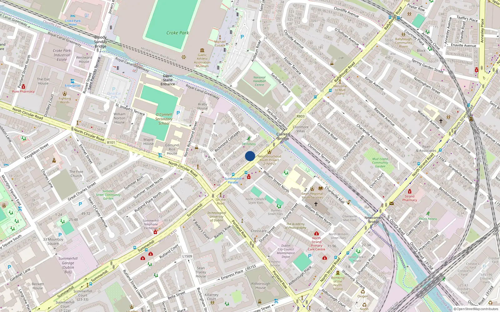 Overhead map showing the location of Apt 1, 33 Summerhill Parade, Dublin 1