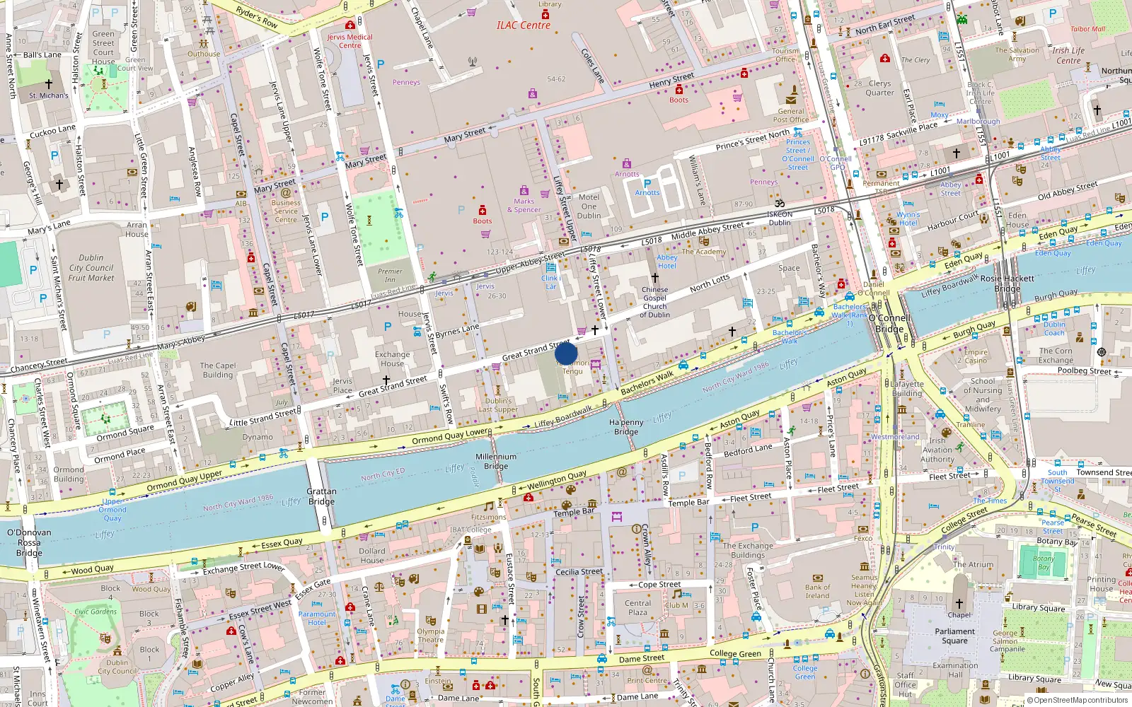 Overhead map showing the location of Apt 1, 34 Great Strand St, Dublin