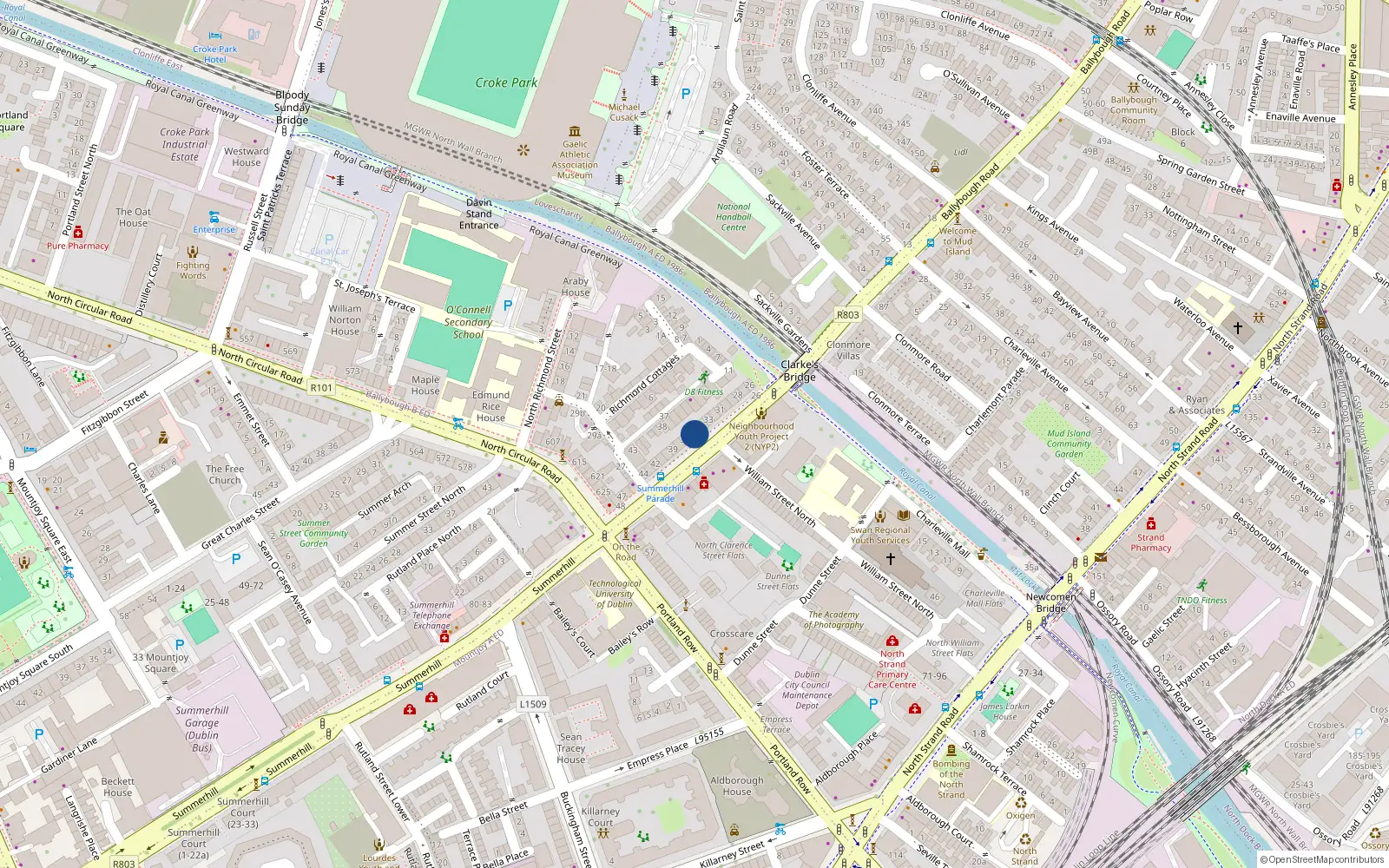 Overhead map showing the location of Apt 1, 35 Summerhill Parade, Dublin 1
