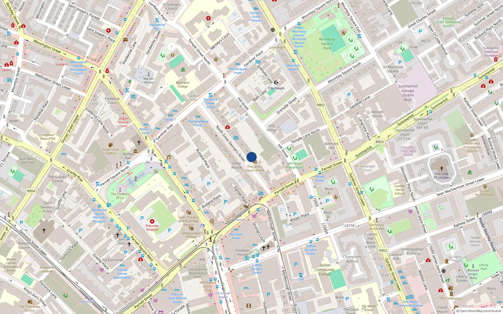Overhead map showing the location of Apt 1, 36 North Great George's Street, Dublin 1