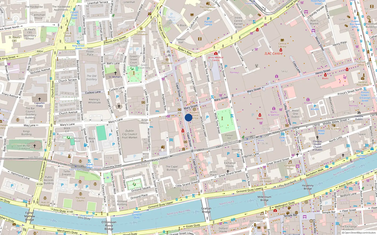 Overhead map showing the location of Apt 1, 38 Capel Street, Dublin 1