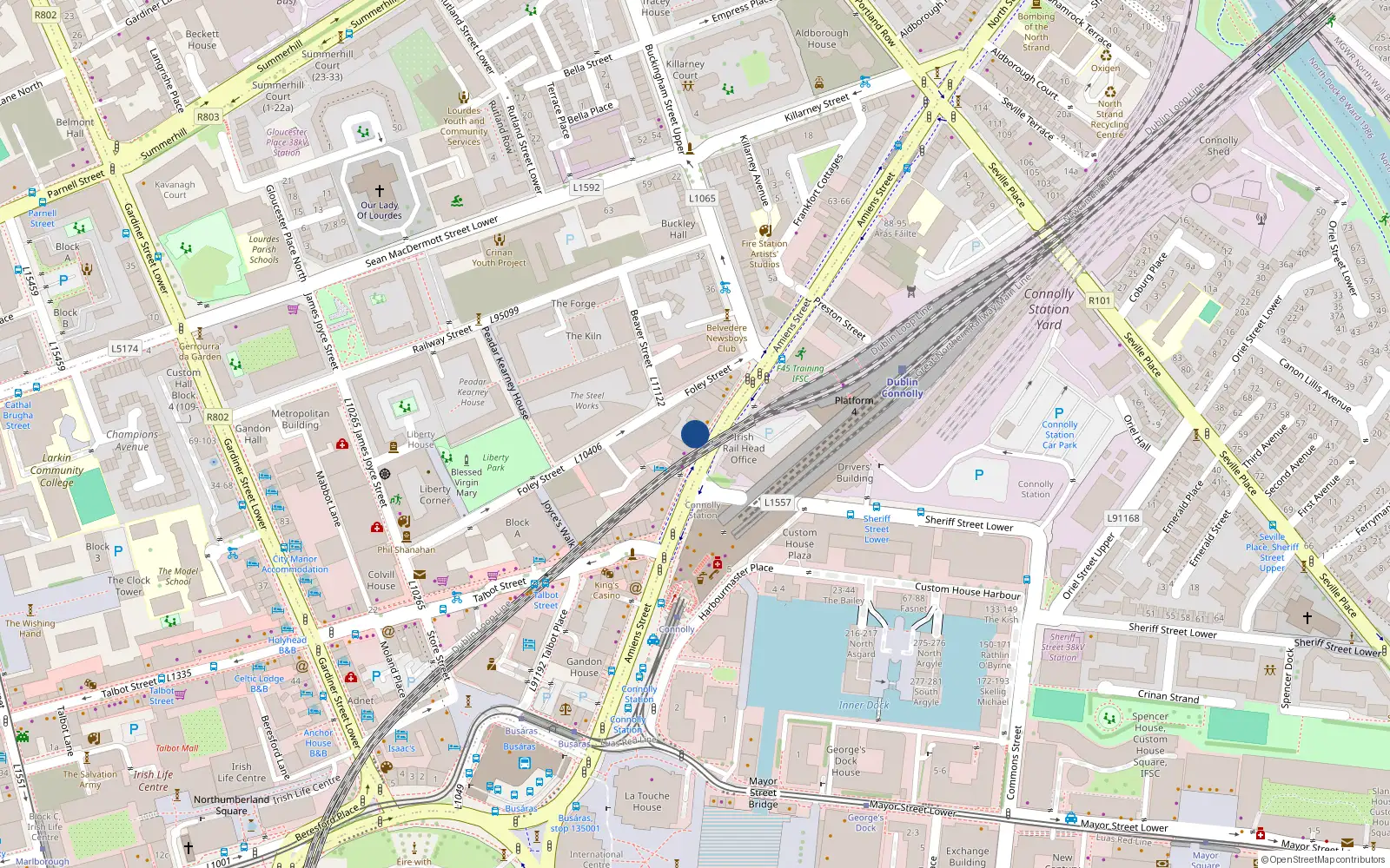 Overhead map showing the location of Apt 1, 37 Amiens St, Dublin 1