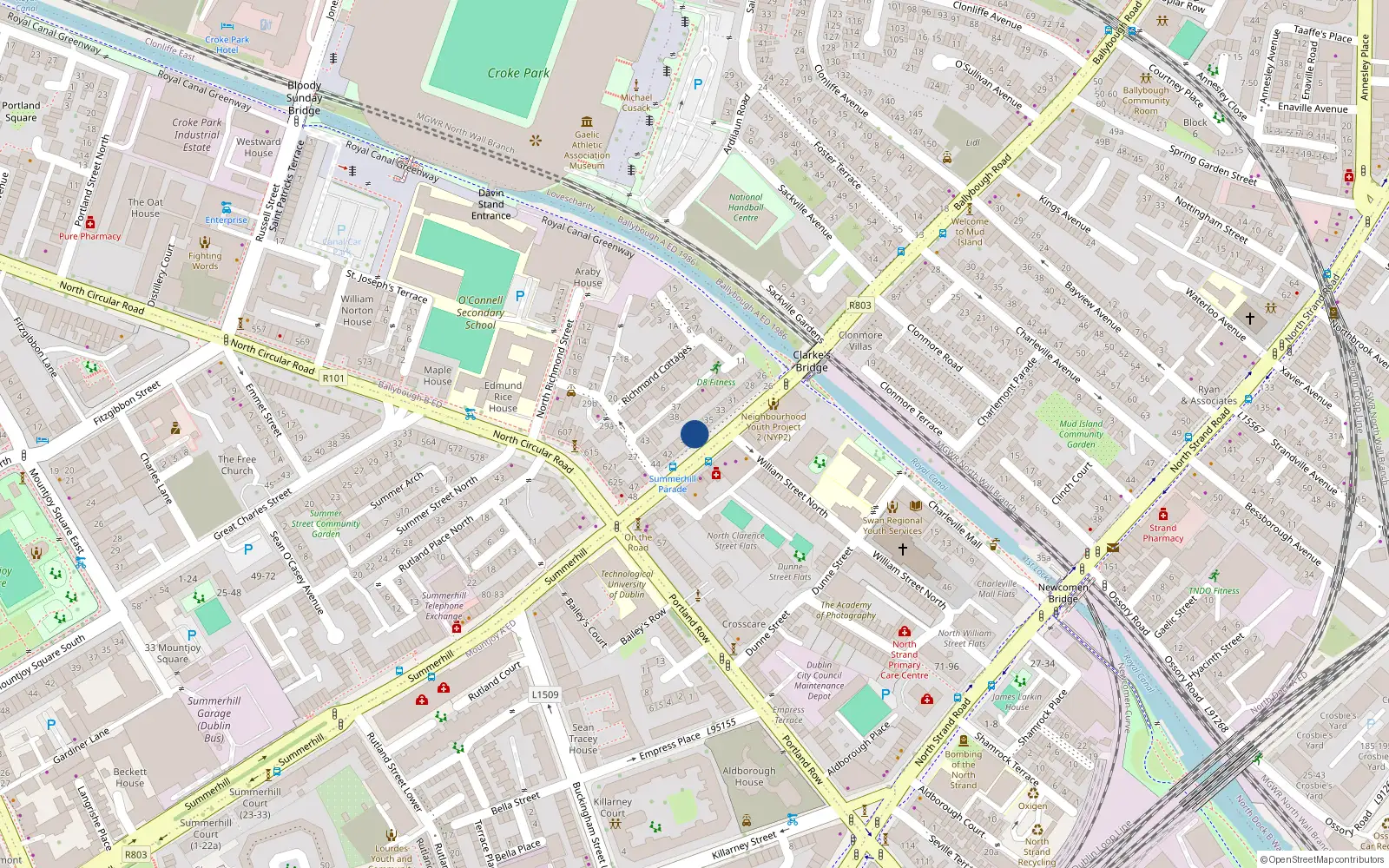 Overhead map showing the location of Apt 1, 37 Summerhill Parade, Dublin 1