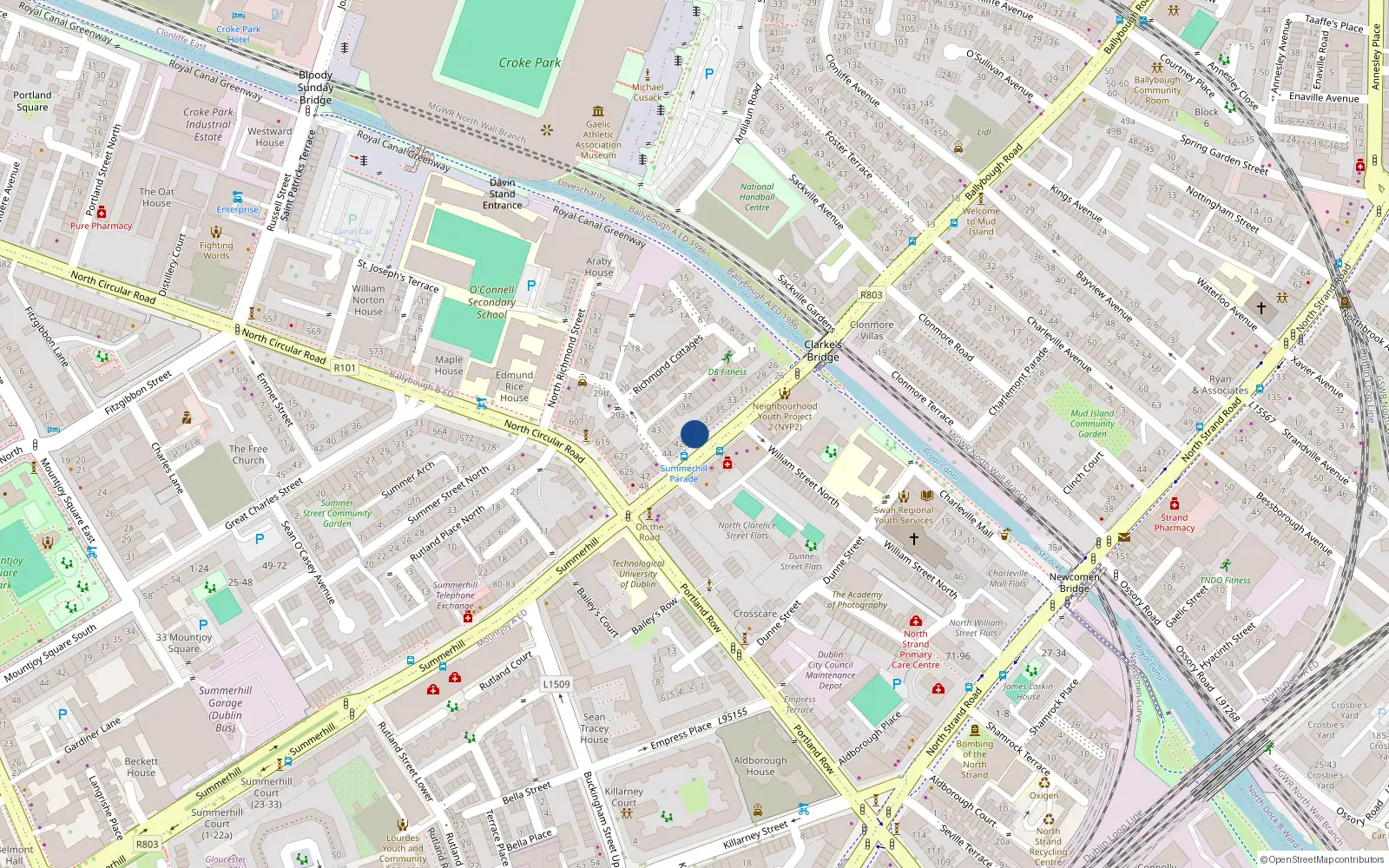 Overhead map showing the location of Apt 1, 39 Summerhill Parade, Dublin 1