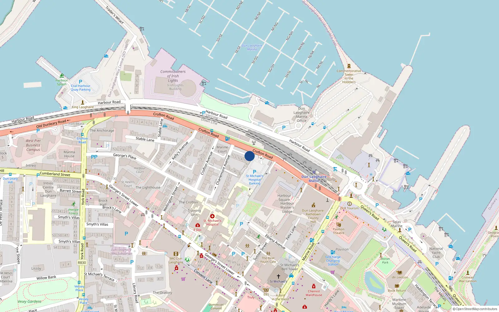 Overhead map showing the location of Apt 1 4 Charlemont Terrace, Crofton Road, 4 Charlemont Terrace, Dunlaoghaire