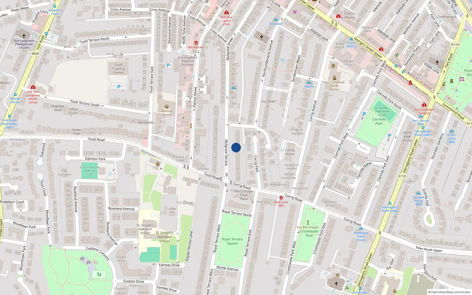 Overhead map showing the location of Apt 1, 4 Mulgrave Terrace, Dun Laoghaire