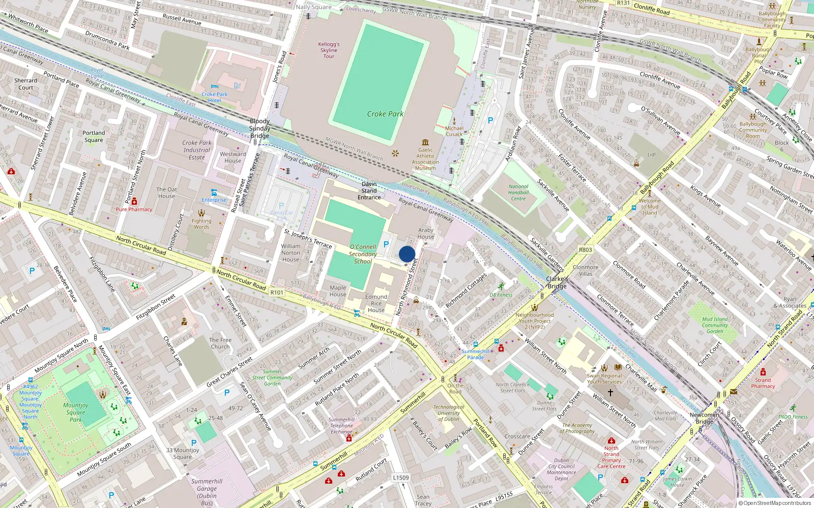 Overhead map showing the location of Apt 1, 4 North Richmond St, Dublin 1