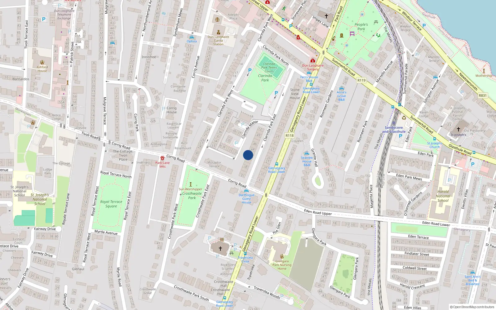 Overhead map showing the location of Apt 1, 42 Clarinda Park East, Dun Laoghaire