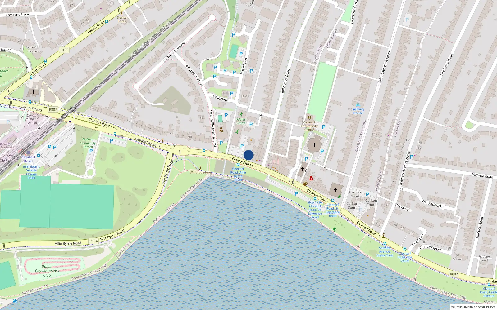 Overhead map showing the location of Apt 1, 47 Clontarf Road, Dublin 3