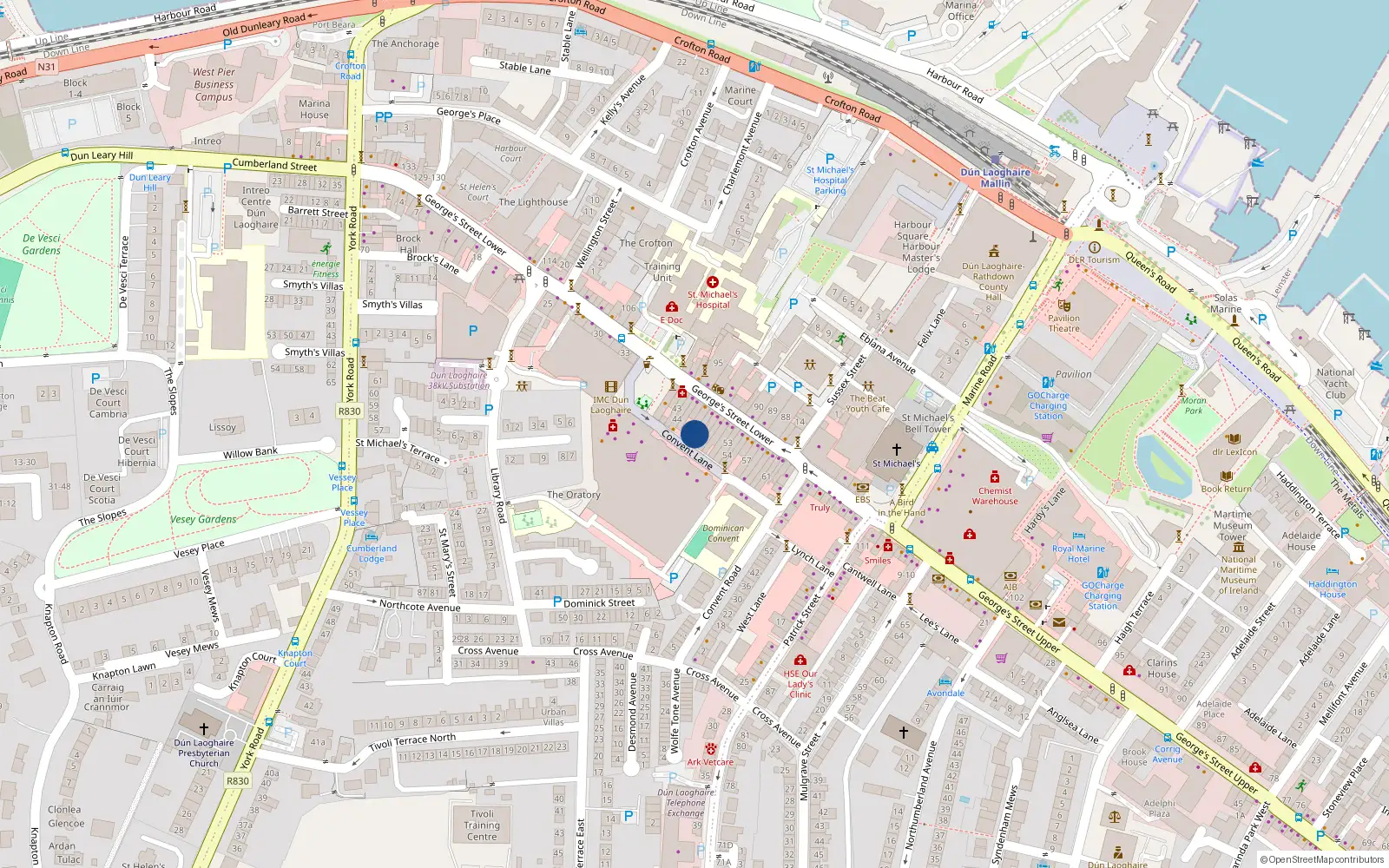 Overhead map showing the location of Apt 1, 47 Convent Lane, Dun Laoghaire