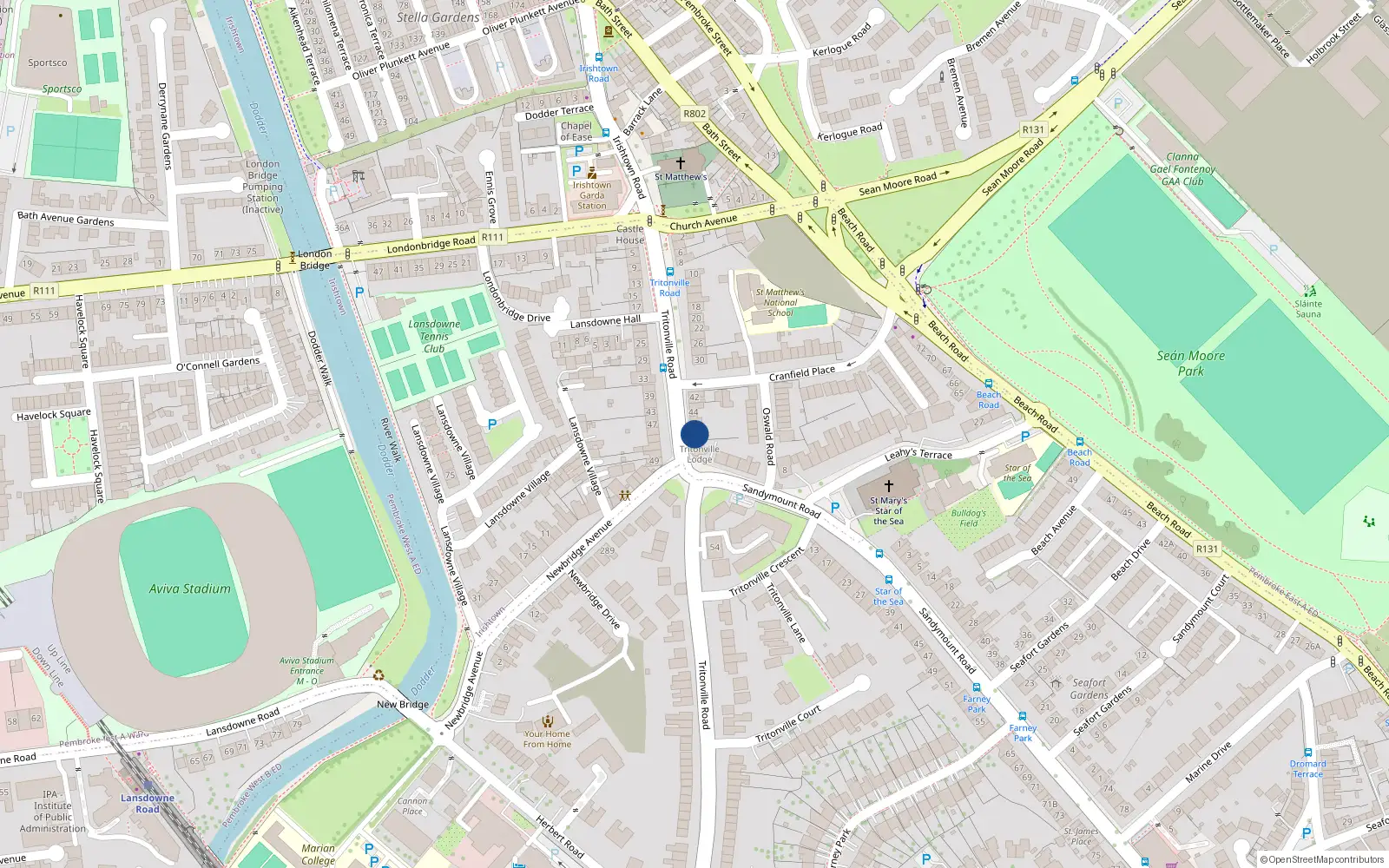 Overhead map showing the location of Apt 1, 48 Tritonville Road, Irishtown
