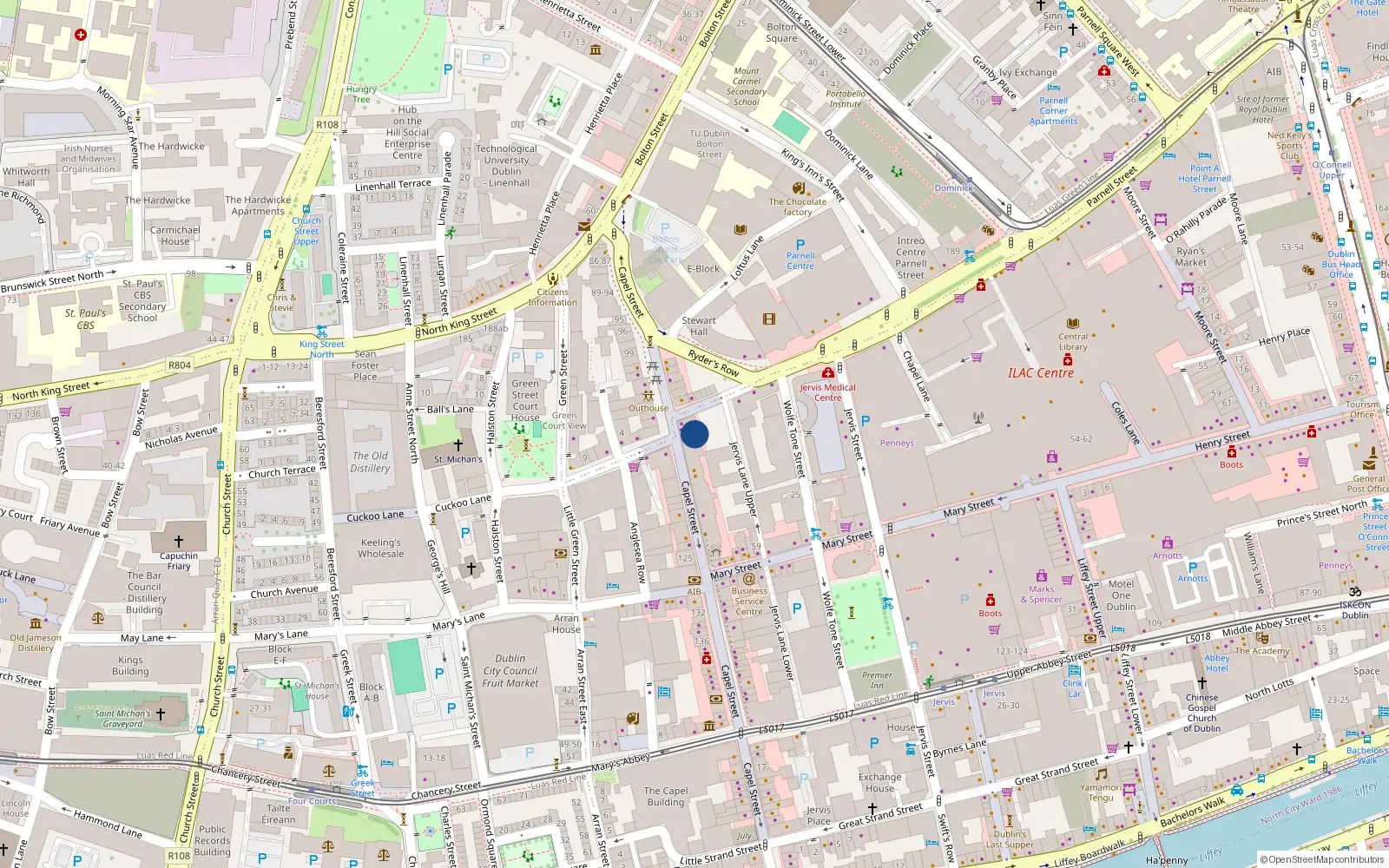Overhead map showing the location of Apt 1-5, 59 Capel Street, Dublin 1