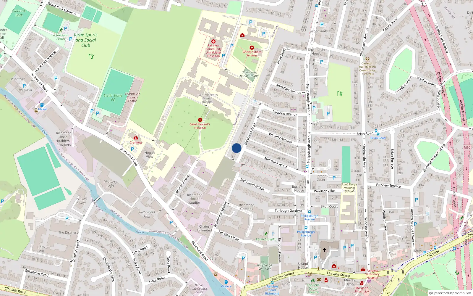 Overhead map showing the location of Apt 1, 5 Inverness Road, Fairview