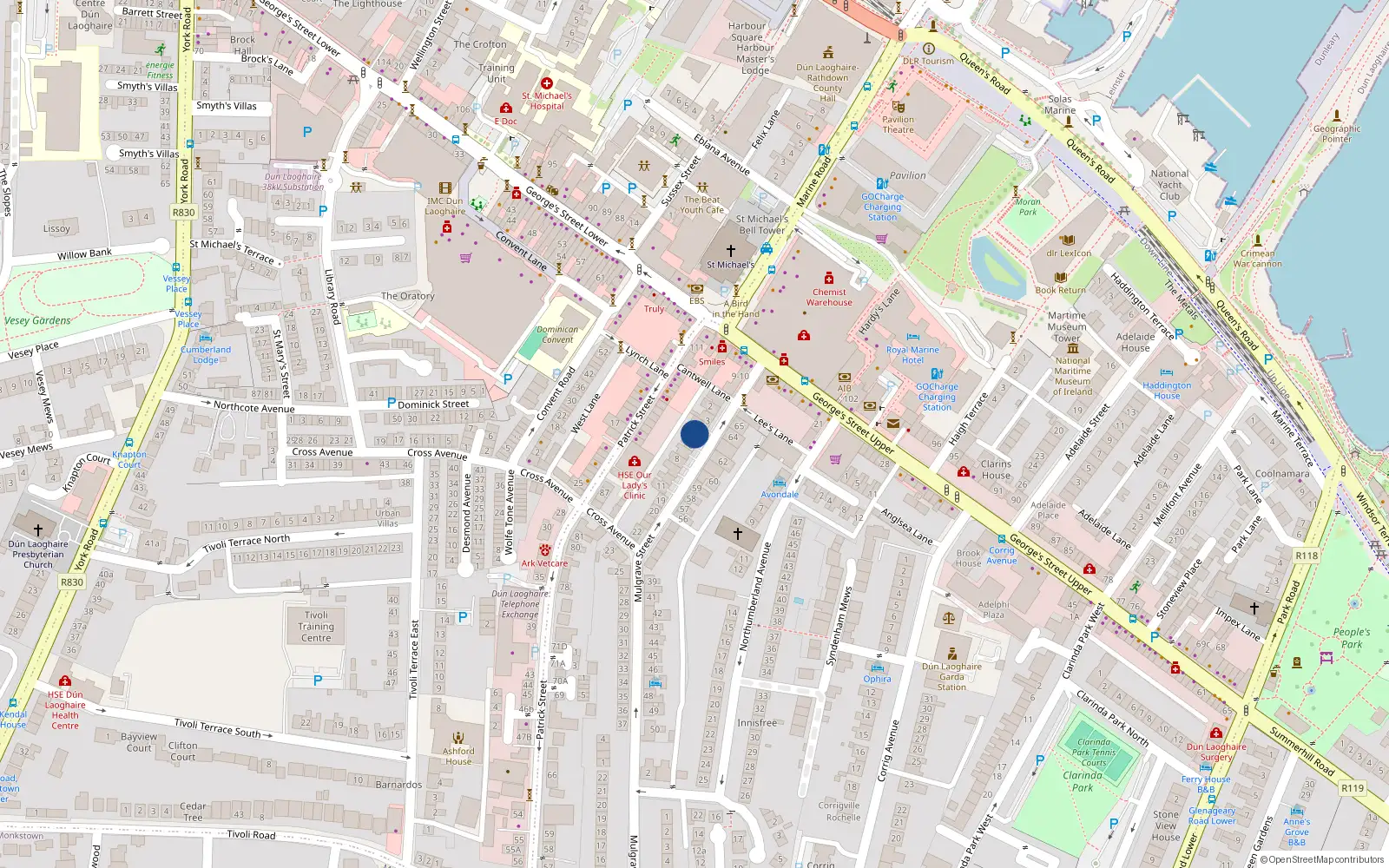 Overhead map showing the location of Apt 1, 5 Mulgrave Street, Dun Laoghaire