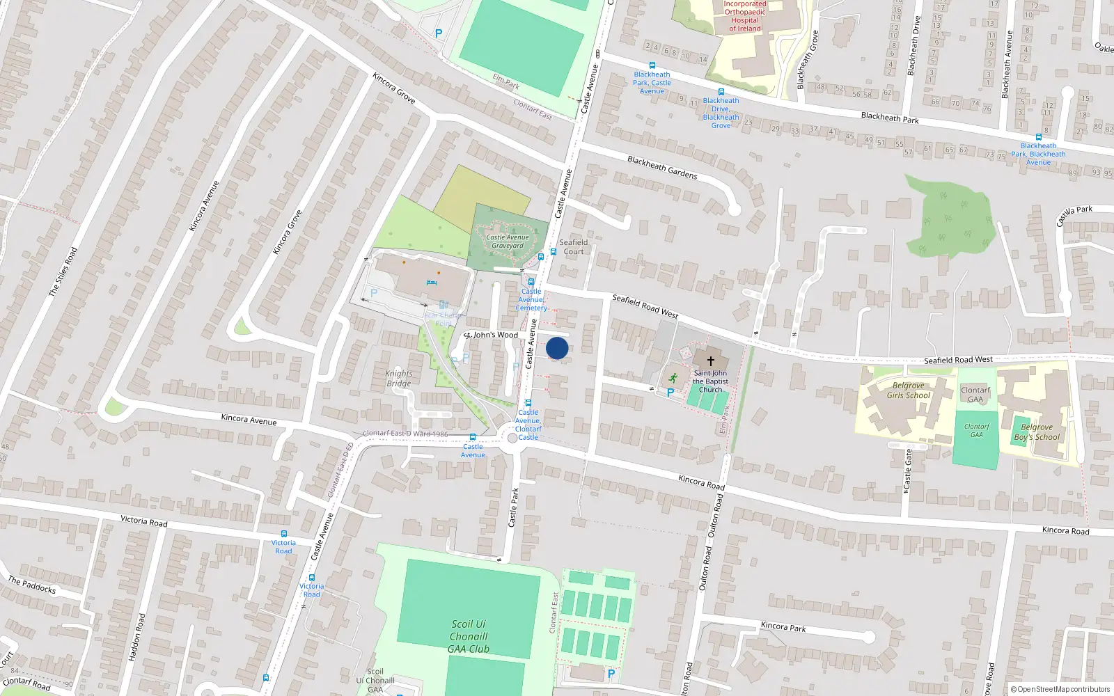 Overhead map showing the location of Apt 1, 50 Castle Avenue, Clontarf Dublin 3