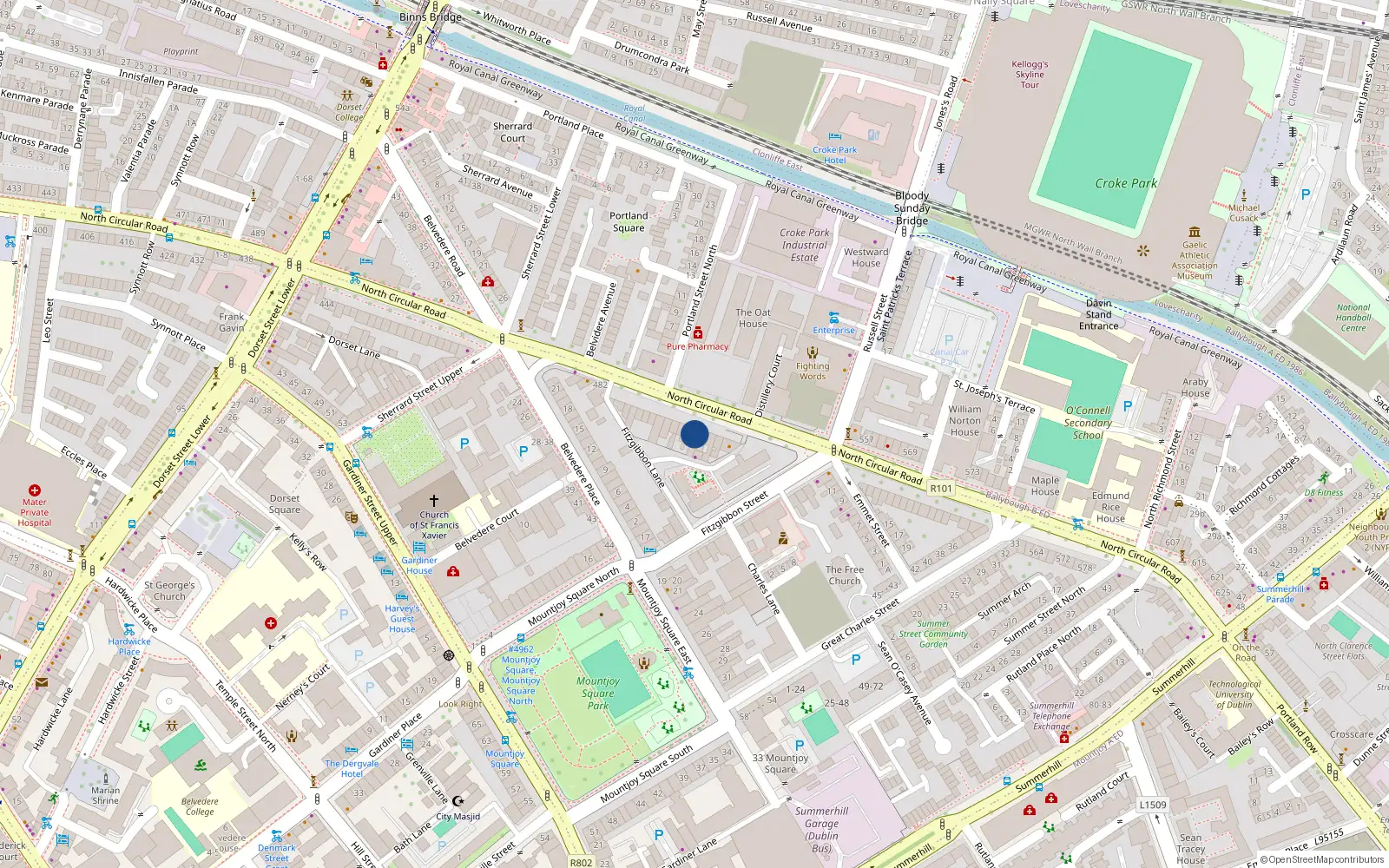 Overhead map showing the location of Apt 1, 504 North Circular Road, Dublin 1